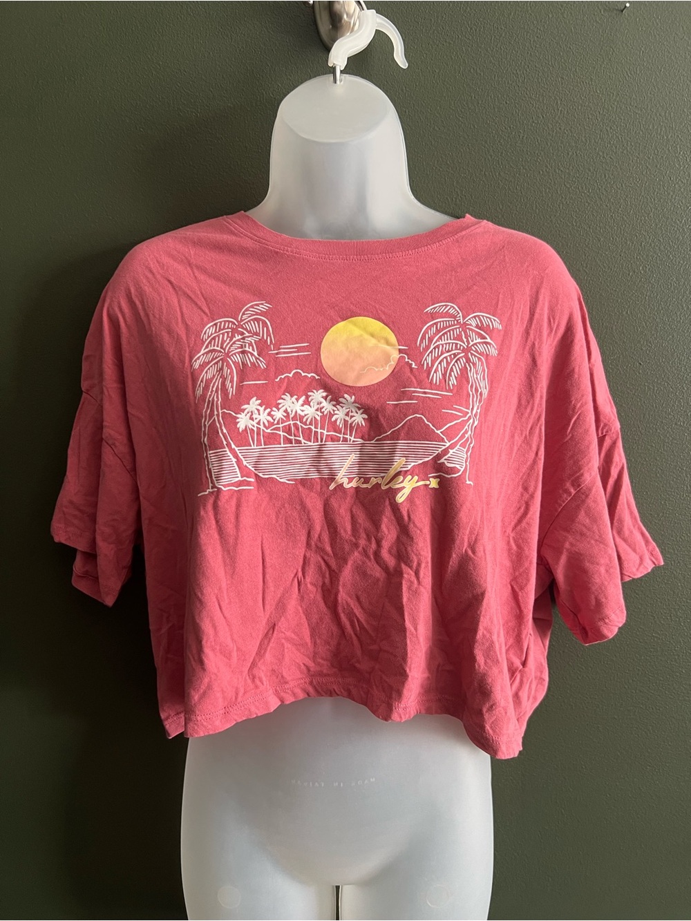 Hurley Coral Pink Palm Sunset Crop Tee
